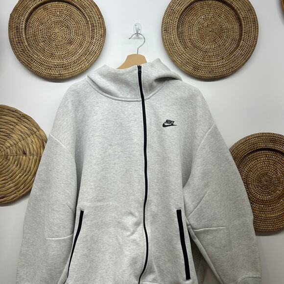 $165 Nike Heather Gray Logo Full Zip Tech Cape Hoodie Sweatshirt Plus Size XXL - Picture 4 of 9